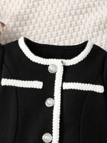 嬰兒拼接邊百褶下擺外套 - 黑色 - 查看 3