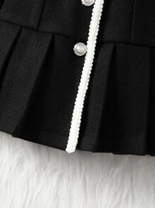 嬰兒拼接邊百褶下擺外套 - 黑色 - 查看 4