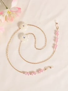 Flower & Bead Decor Face Covering Chain - Multicolor - View 1