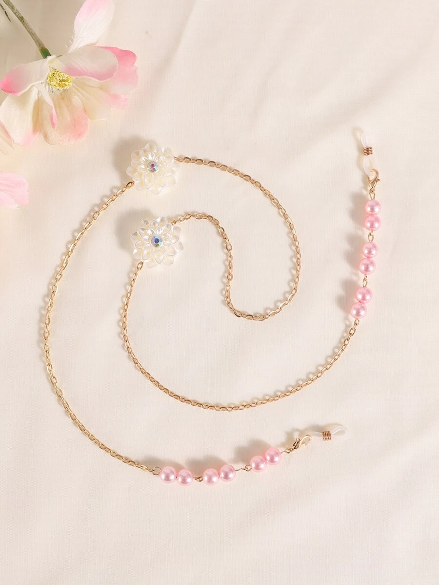 Flower & Bead Decor Face Covering Chain - Multicolor - View 1