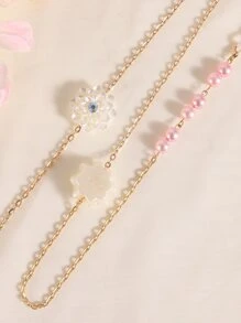 Flower & Bead Decor Face Covering Chain - Multicolor - View 2