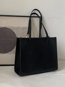 蝴蝶结装饰细围巾装饰单肩托特包，母亲节礼物，适合妈妈、少女、女大学生、新人、白领，非常适合办公室、工作、商务、通勤，女士最佳工作包 - 黑色 - 查看 4