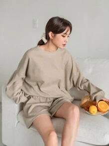 DAZY Waffle Knit Drop Shoulder Lounge Set - Khaki - View 5