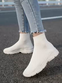 Minimalist Slip-On Sock Sneakers - Beige - View 1