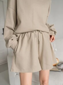 DAZY Waffle Knit Drop Shoulder Lounge Set - Khaki - View 6