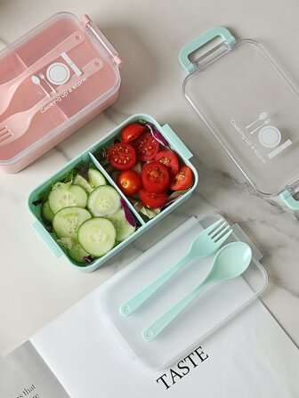 1 件便携式午餐盒带餐具，日式随机颜色 3 层办公室学校便当盒，适合成人儿童、厨房、圣诞节、学校用品