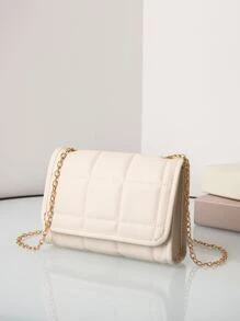 Bolso cuadrado ligero acolchado con cadena y diseño geométrico, ideal para uso de oficina, escuela, trabajo y tiempo libre. Elegante, de estilo minimalista y apropiado para estudiantes universitarias, profesionales y jóvenes