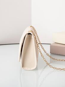 Bolso cuadrado ligero acolchado con cadena y diseño geométrico, ideal para uso de oficina, escuela, trabajo y tiempo libre. Elegante, de estilo minimalista y apropiado para estudiantes universitarias, profesionales y jóvenes