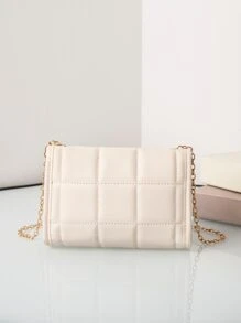 Bolso cuadrado ligero acolchado con cadena y diseño geométrico, ideal para uso de oficina, escuela, trabajo y tiempo libre. Elegante, de estilo minimalista y apropiado para estudiantes universitarias, profesionales y jóvenes