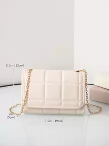 Bolso cuadrado ligero acolchado con cadena y diseño geométrico, ideal para uso de oficina, escuela, trabajo y tiempo libre. Elegante, de estilo minimalista y apropiado para estudiantes universitarias, profesionales y jóvenes