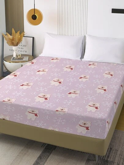 Cartoon Bear & Snowflake Pattern Fitted Sheet
