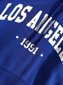 SHEIN EZwear 字母圖案加絨內裏袋鼠口袋連帽衫