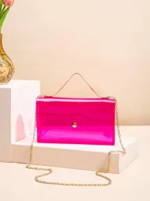 迷你螢光紅鏈條翻蓋方包 - 玫紅色 - 查看 1