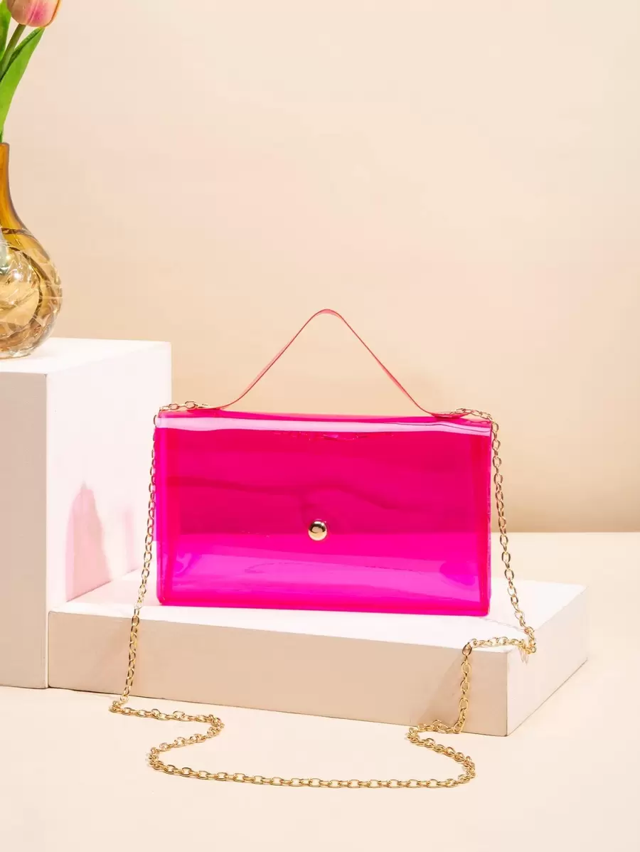 迷你螢光紅鏈條翻蓋方包 - 玫紅色 - 查看 1