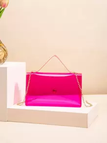 迷你螢光紅鏈條翻蓋方包 - 玫紅色 - 查看 2