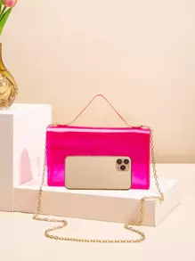 迷你螢光紅鏈條翻蓋方包 - 玫紅色 - 查看 3