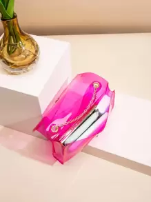 迷你螢光紅鏈條翻蓋方包 - 玫紅色 - 查看 4