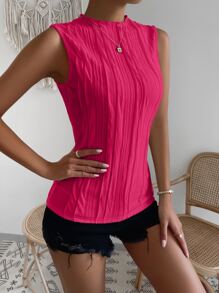 Chiquease Slim Fit Textured Tank Top - Hot Pink - View 3