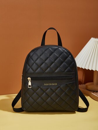 Quilted Letter Graphic Classic Backpack