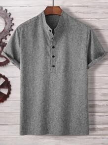 Manfinity Homme Men Solid Half Button Shirt - Grey - View 1