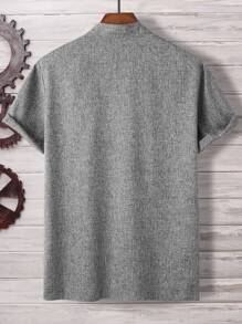 Manfinity Homme Men Solid Half Button Shirt - Grey - View 2