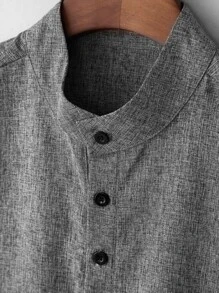 Manfinity Homme Men Solid Half Button Shirt - Grey - View 4