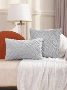 Miater Geometric Embroidered Cushion Cover Without Filler - Grey - View 6