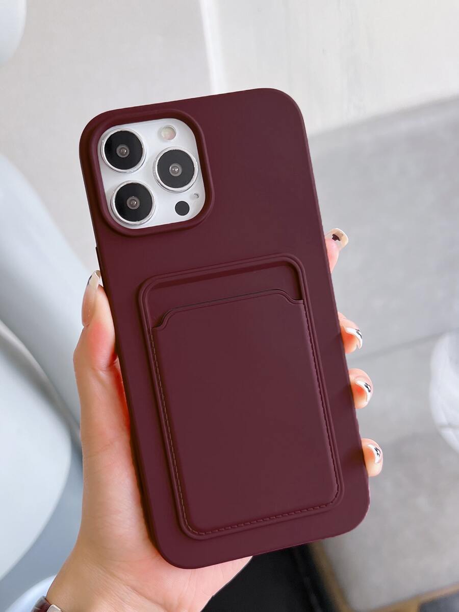 插卡槽素色手機殼 - 酒紅色 - 查看 1