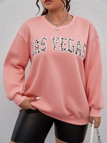 SHEIN Unity Áo nỉ Plus Size Lá thư Giải trí - Màu Hồng  San hô - Xem 1