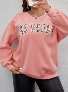 SHEIN Unity Áo nỉ Plus Size Lá thư Giải trí - Màu Hồng  San hô - Xem 4