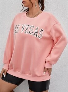 SHEIN Unity Áo nỉ Plus Size Lá thư Giải trí - Màu Hồng  San hô - Xem 5