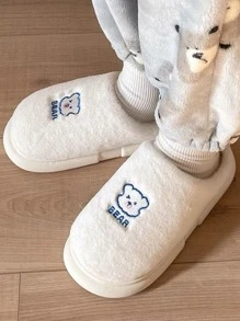 Fall/Winter Fluffy Slip-On Slippers For Women,White With Cartoon Polar Bear Design, Cute Cartoon House Slippers For Ladies - White - View 5