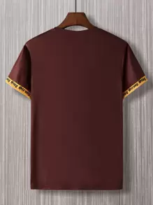 Manfinity Homme 男士字母圖案撞色T恤 - 酒紅色 - 查看 2