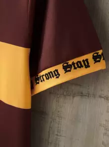 Manfinity Homme 男士字母圖案撞色T恤 - 酒紅色 - 查看 3