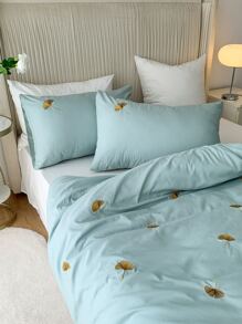 Ginkgo Leaf Embroidered Duvet Cover Set Without Filler - Green - View 1