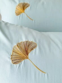 Ginkgo Leaf Embroidered Duvet Cover Set Without Filler - Green - View 2