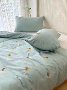 Ginkgo Leaf Embroidered Duvet Cover Set Without Filler - Green - View 4