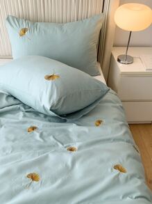 Ginkgo Leaf Embroidered Duvet Cover Set Without Filler - Green - View 5