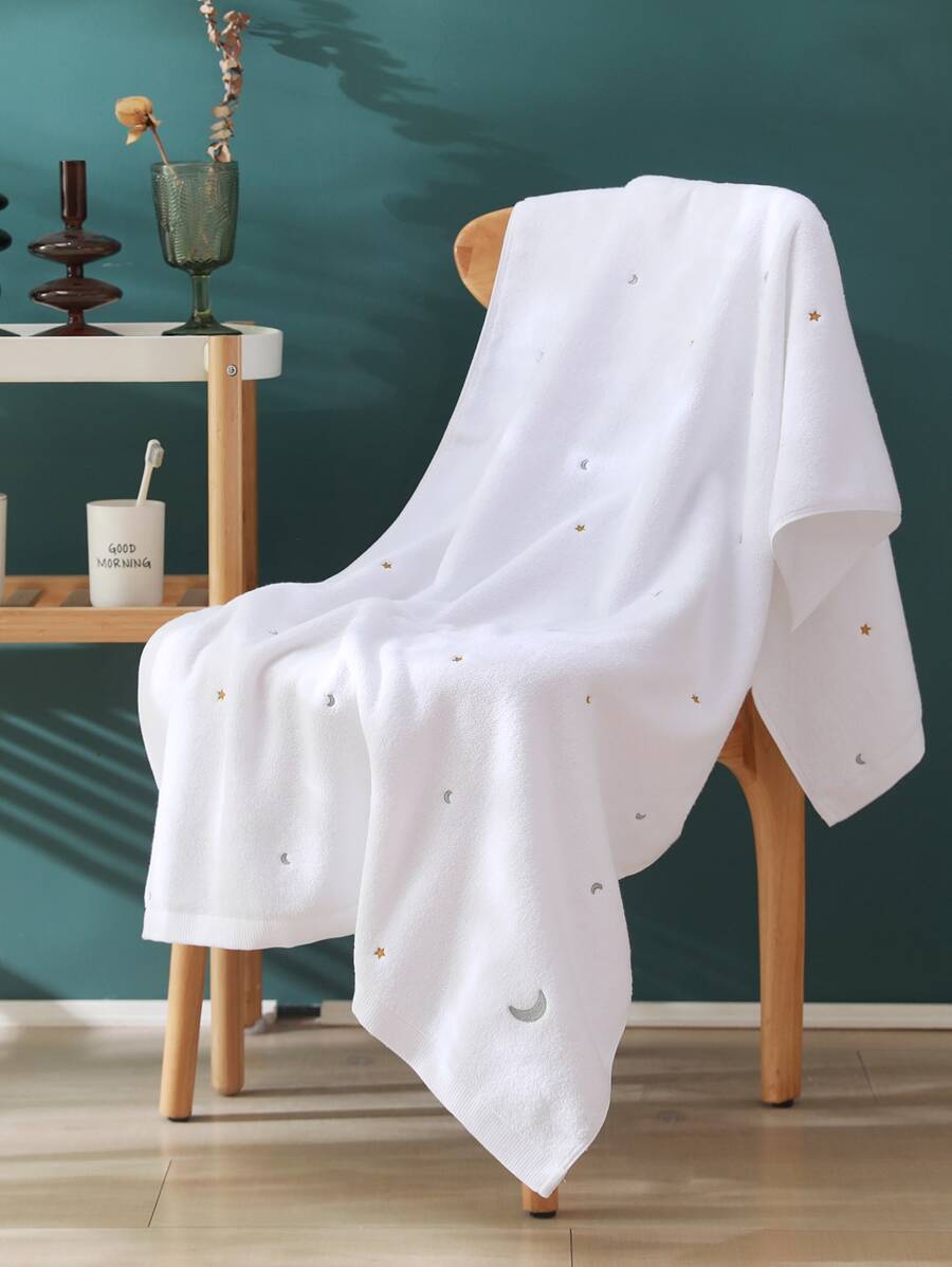 1 pieza con luna y estrella con bordado Toalla & 1 pieza Toalla de baño - Blanco - Ver 1
