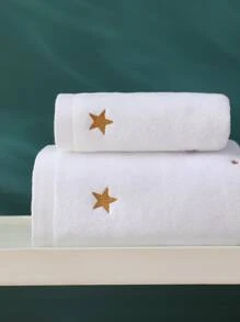 1 pieza con luna y estrella con bordado Toalla & 1 pieza Toalla de baño - Blanco - Ver 4