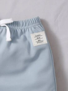 SHEIN 男嬰字母補丁細節T恤和前繫帶短褲 - 淺藍色 - 查看 4