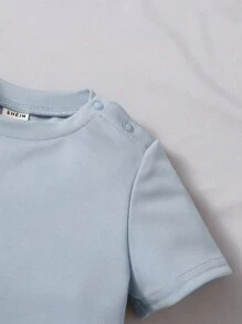 SHEIN 男嬰字母補丁細節T恤和前繫帶短褲 - 淺藍色 - 查看 5