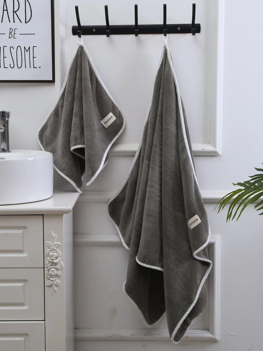 1pc Patch Decor Towel - Dark Grey - View 1