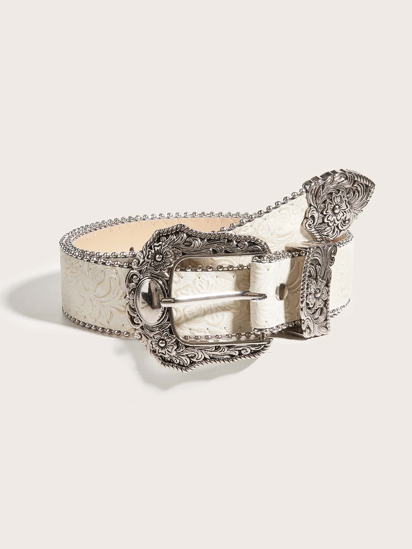 Scroll Pattern Belt - Beige - View 1