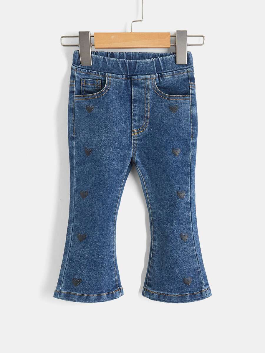 Baby Heart Print Flare Leg Jeans - Dark Wash - View 1