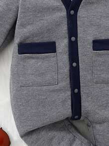 Baby Boy Plaid Bow Contrast Trim Dual Pocket 2 In 1 Jumpsuit - Dark Grey - View 4