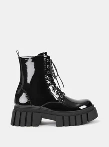 Lace-up Front Combat Boots - Black - View 4