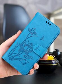 Flower Pattern Flip Phone Case - Blue - View 1