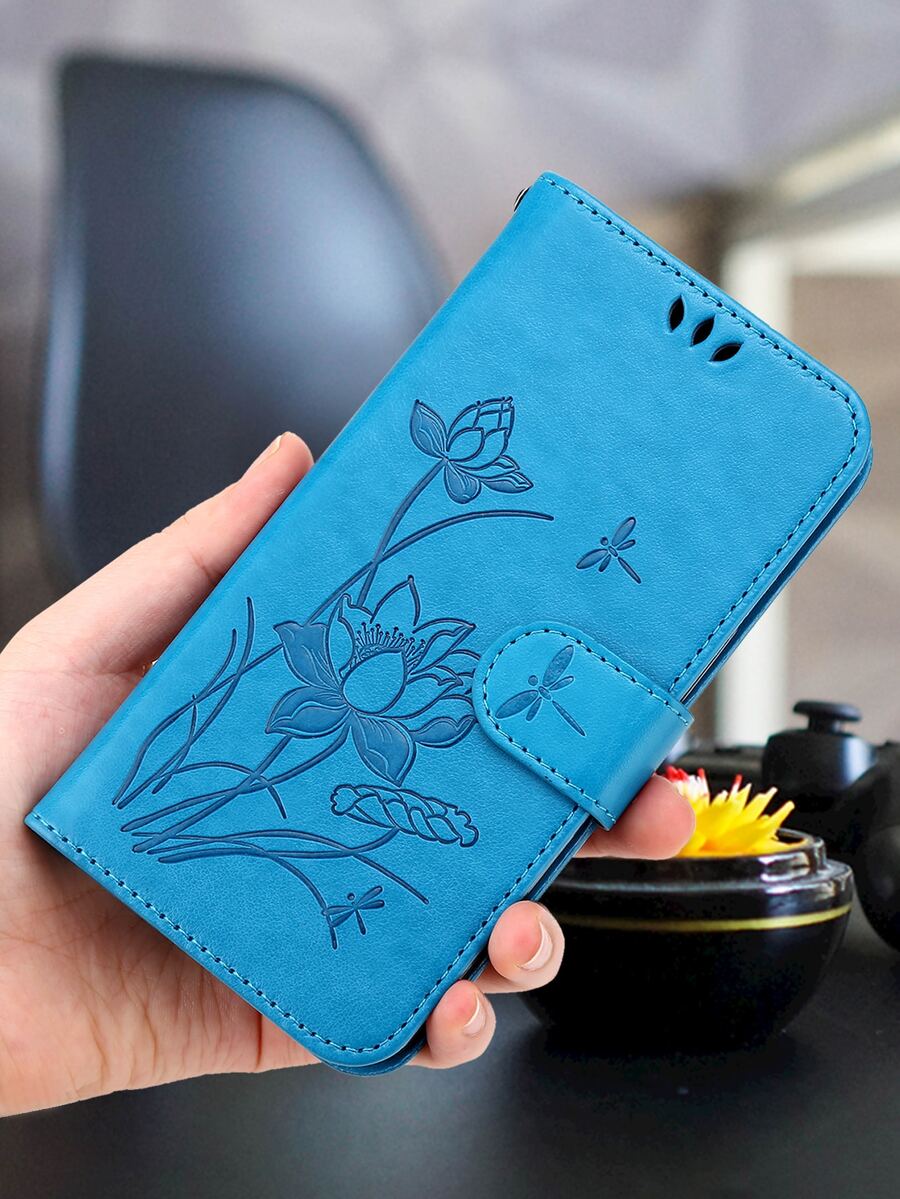 Flower Pattern Flip Phone Case - Blue - View 1