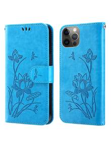 Flower Pattern Flip Phone Case - Blue - View 2